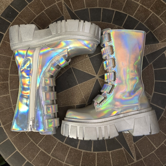 NIB Club Exx Dolls Kill Holographic Ice Breaker Platform Boots - Picture 5 of 12